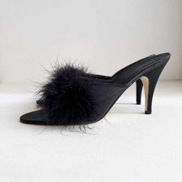 Fredrics of Hollywood Black Open Toe Pop Pom Bedroom Heels 11 - Picture 2 of 4